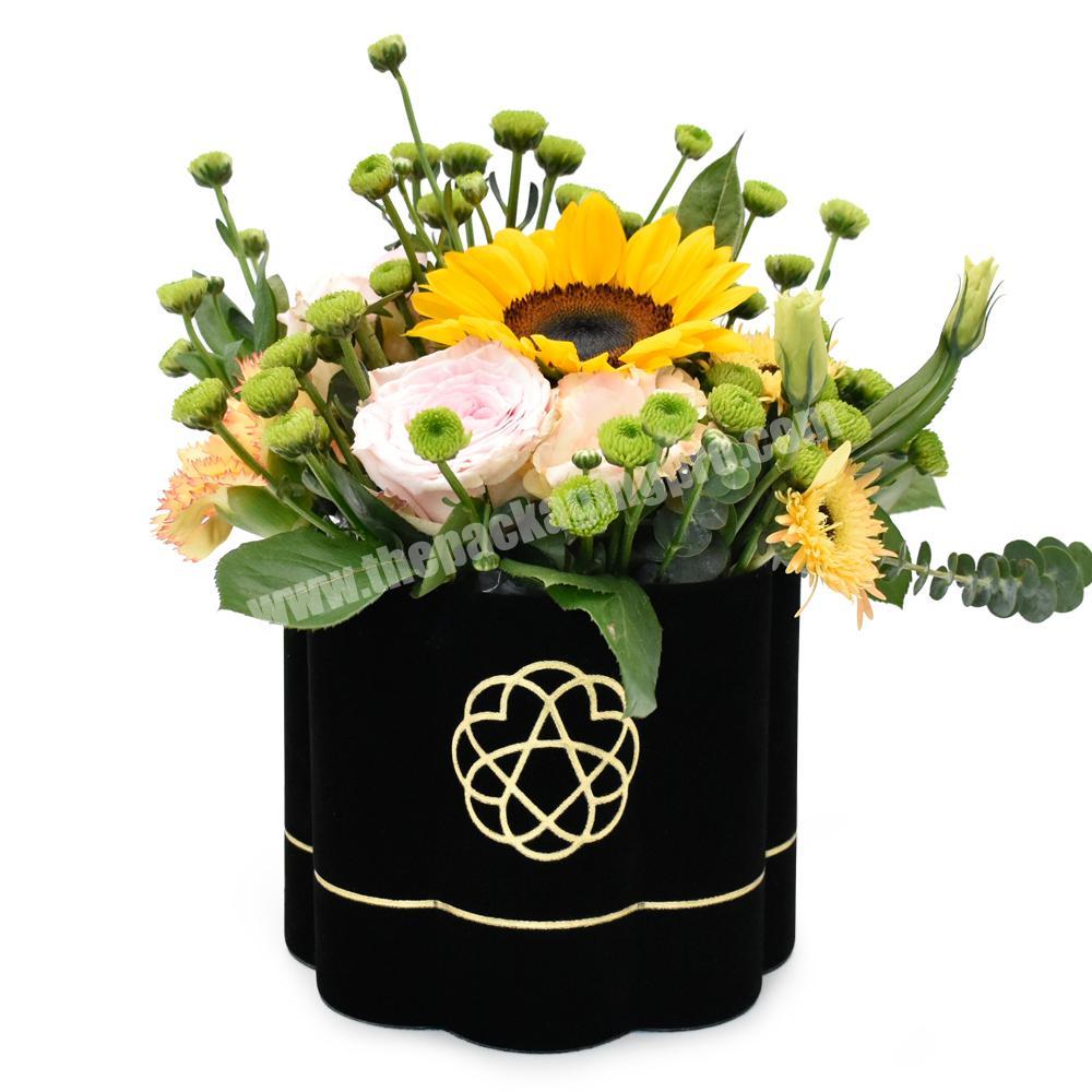 Luxury Handmade Custom Logo Rigid Flower Shaped Velvet Box Flesh Rose Preserved Flower Gift Packaging Box Paper Acceptable EECA