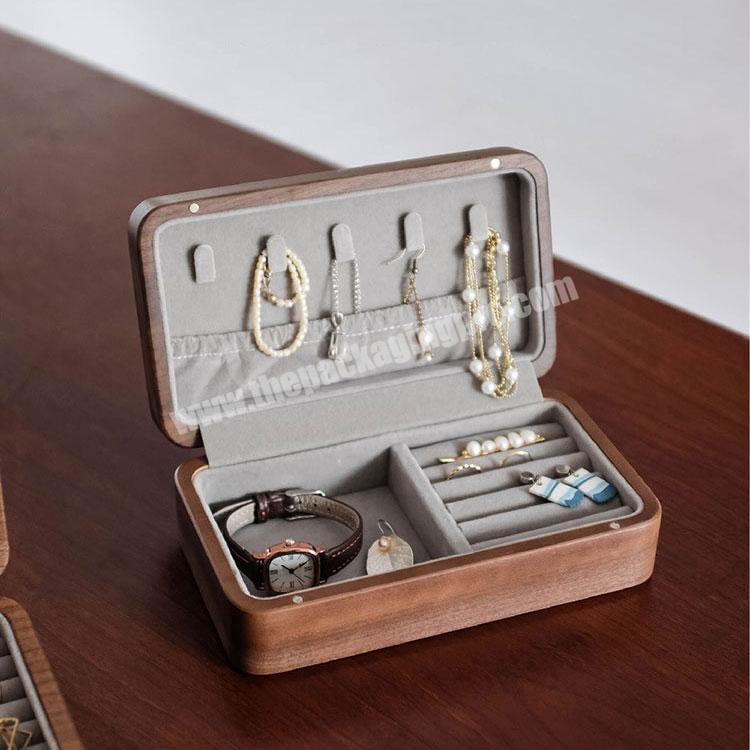 Luxury Natural Wooden Jewelry Storage Case Box Velvet Insert Pearl Necklace Ring Bracelet Organizer Holder Packaging Box