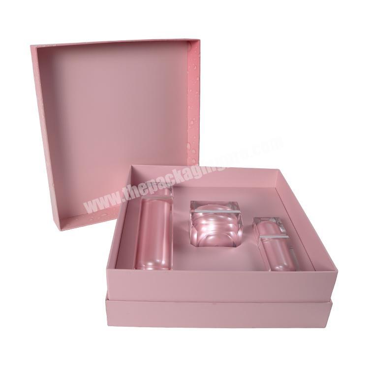 Luxury Pink Skin Care Cosmetic Set Spot UV Gift Packaging Box With EVA Insert