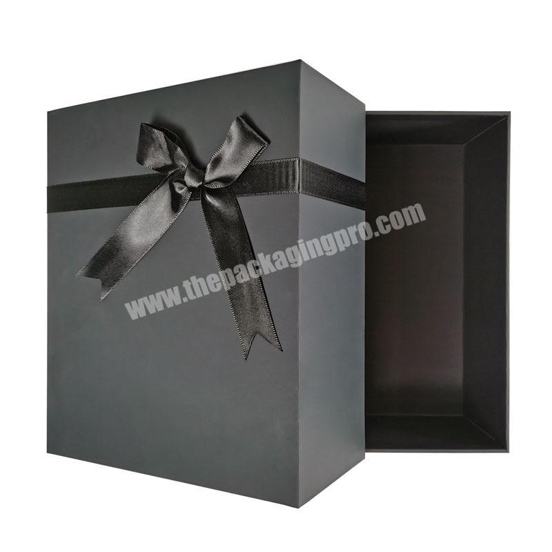 Luxury Recycle Paper Packing Cardboard Box Black Matte Paper Gift Box packaging Custom With Ribbon Bowknot Lid