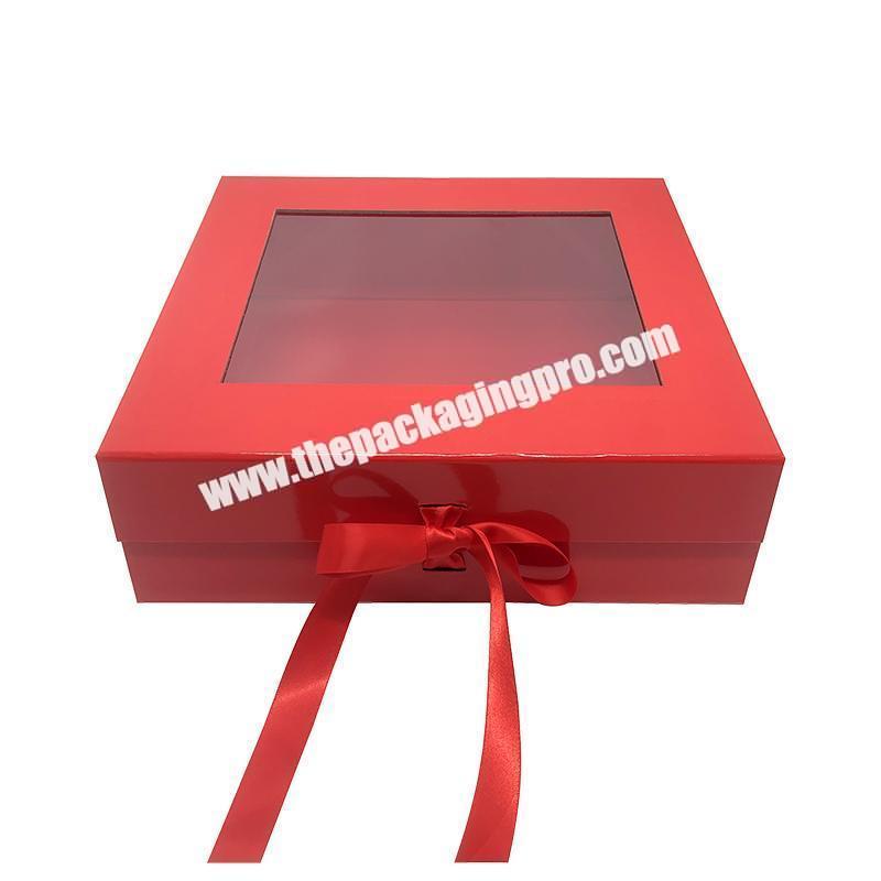 Luxury Red gift box Magnet Chocolate Perfume Cosmetic Makeup Food Giftbox with Window Custom Box For Gift