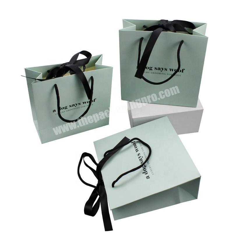 Luxury Ribbon Handle Packing Paper Gift Bags Custom Print Craft Boutique Paper Shopping Bag With Logos