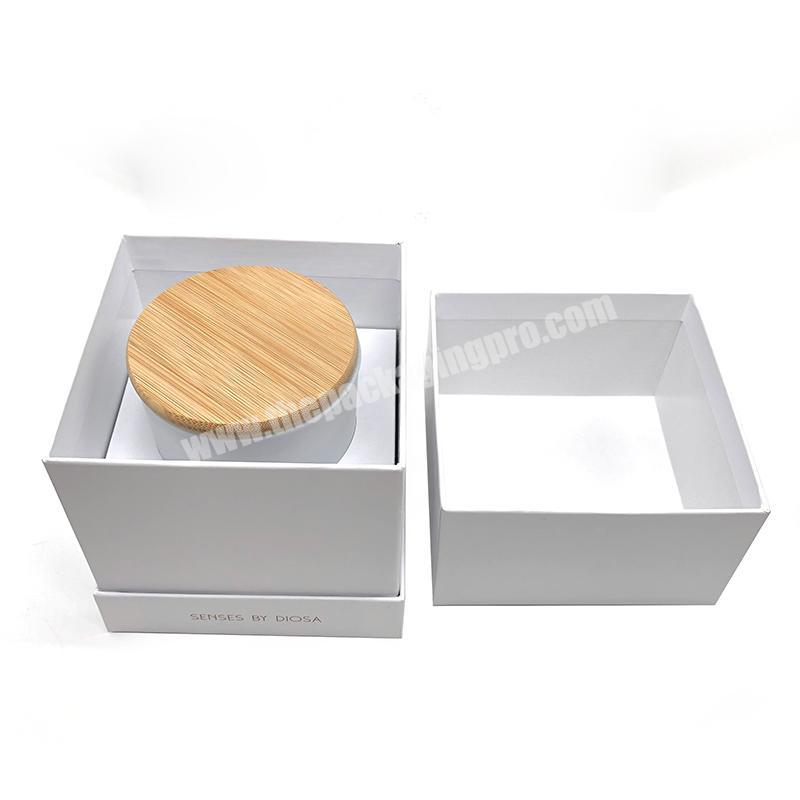 Luxury Scented Gift Boxes for Candles Custom Cardboard jars Box with Custom Logo Embossed Decorated White Candle Box Packaging