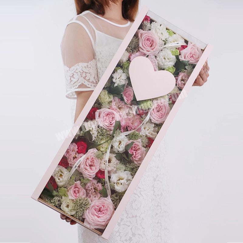 Luxury Valentine's Day transparent Acrylic Window Rectangular Portable Flower Gift Box Preserved Rose Packaging Box