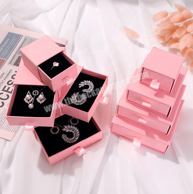 Customized Paper Cardboard Drawer Pink Jewelry Gift Boxes Necklace Earring Bracelet Ring Jewelry Packaging Box With Logo