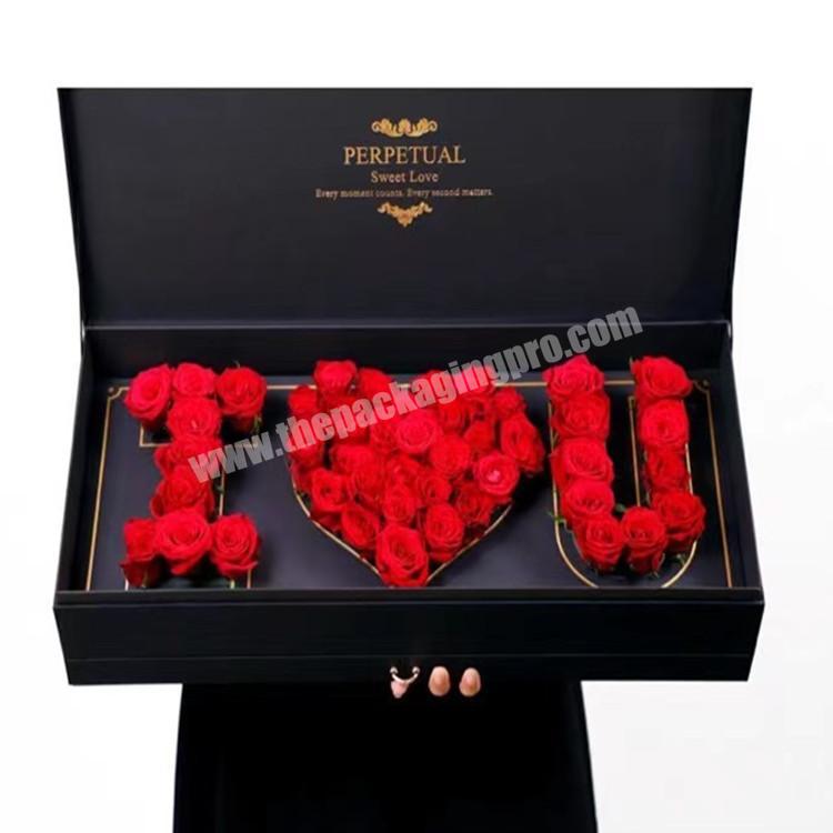Luxury best welcome fashion double layer paper i love you chocolate flower gift packaging box with handle for Valentine's Day