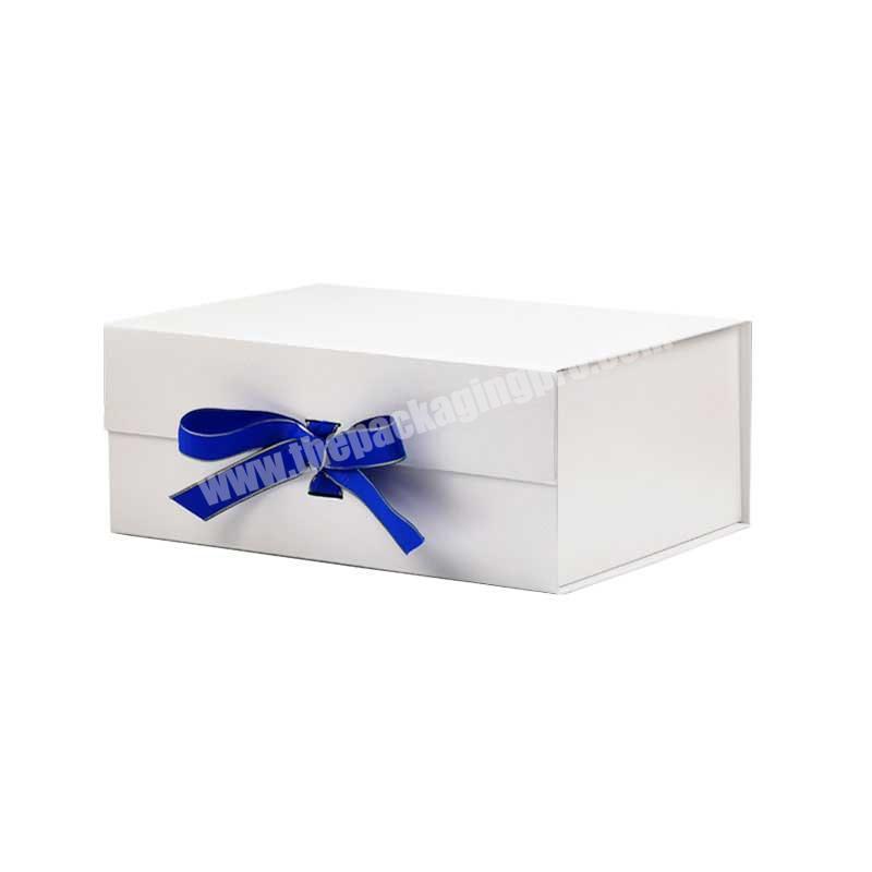 Luxury cardboard paper A4 white magnetic gift packaging box with ribbon