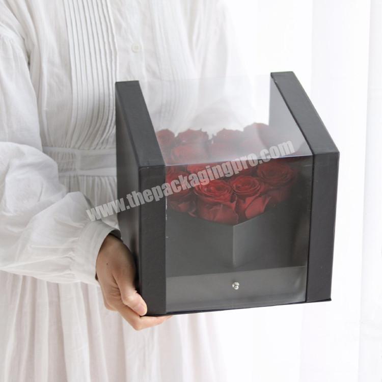 Luxury clear cover cardboard rose flower bouquet arrangement packaging box personalized Valentine's Day flower candy gift box