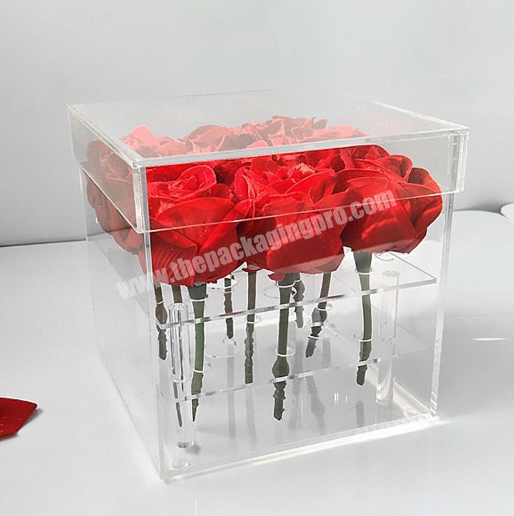 Luxury clear transparent clear acrylic flower gift packaging box with drawer square preserved rose Valentine's Day gift box