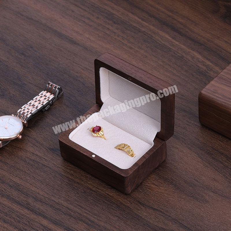 Luxury creative wood jewelry box customized logo wooden double wedding ring gift display packaging box  with foam insert