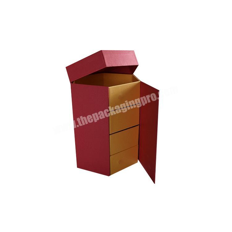 Luxury custom design printed hexagon tube four layers carton paper roll stackers storage gift divide box