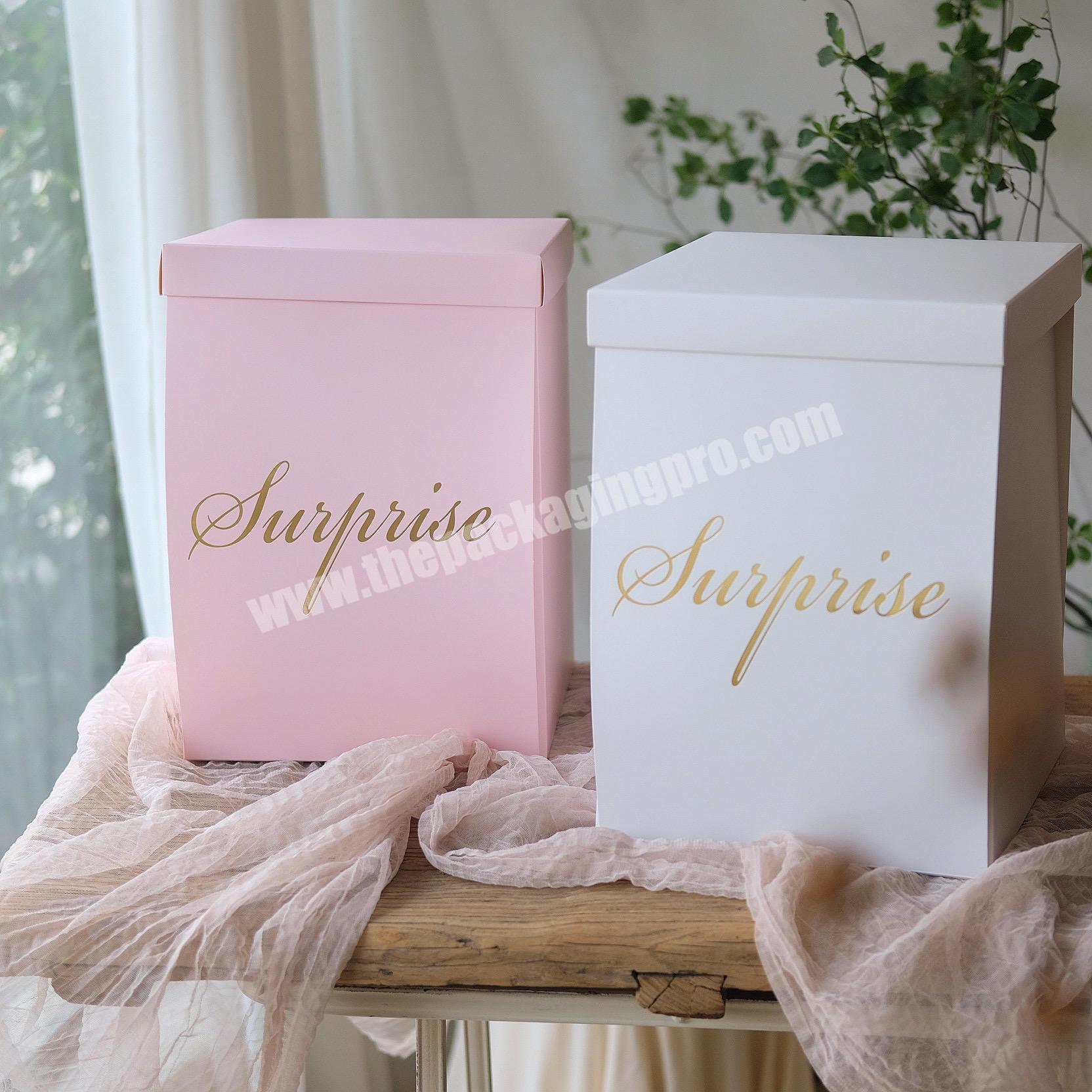 Luxury custom logo paper square surprise balloon flower gift packaging box valentine flowers cosmetics gift display box