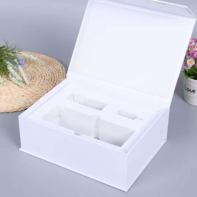 Luxury custom logo small white book shape packaging box magnetic closure paper gift box with foam insert
