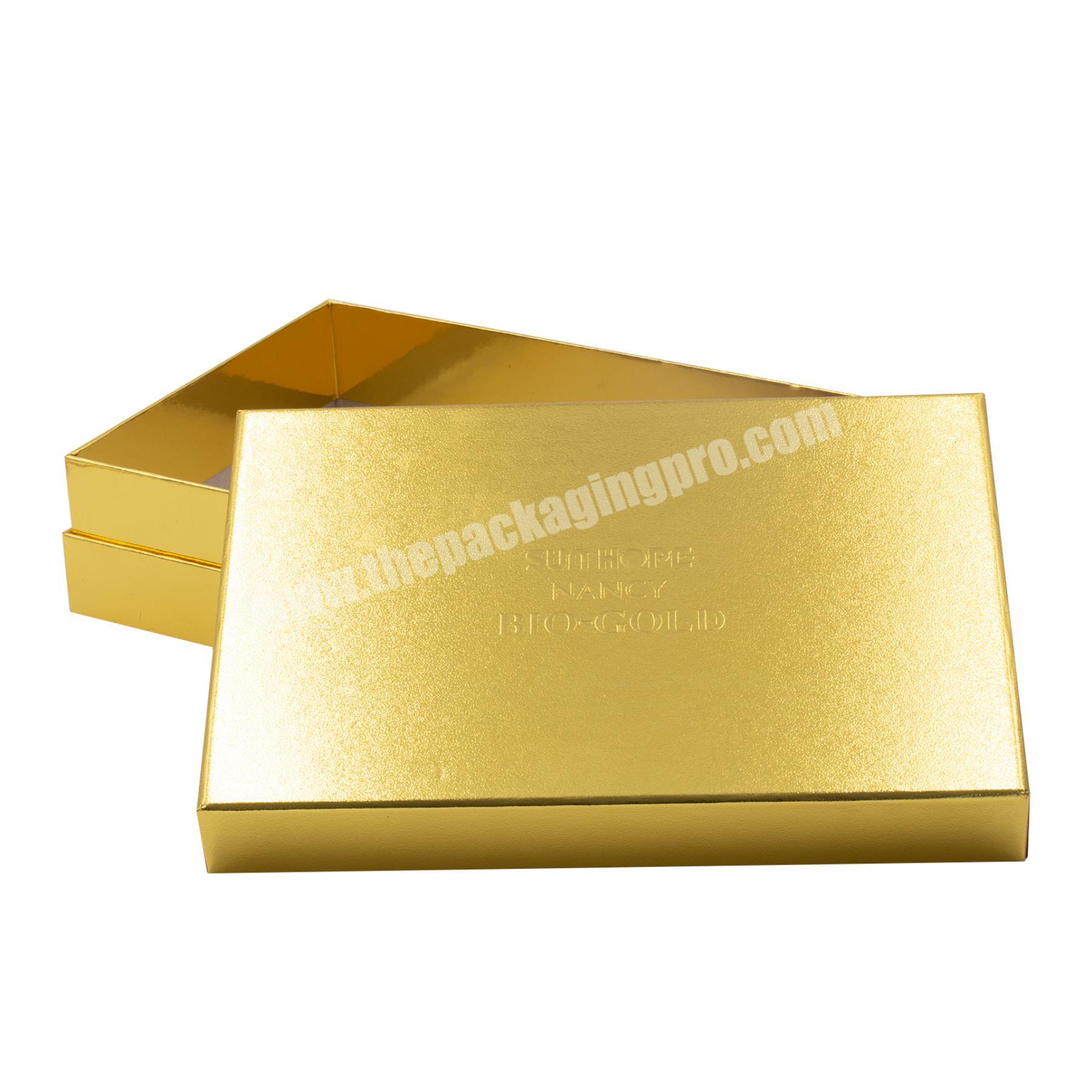 Luxury custom packaging box hat box with gold foil paper glossy shiny packing box with embossing hot stamp logo base and lid