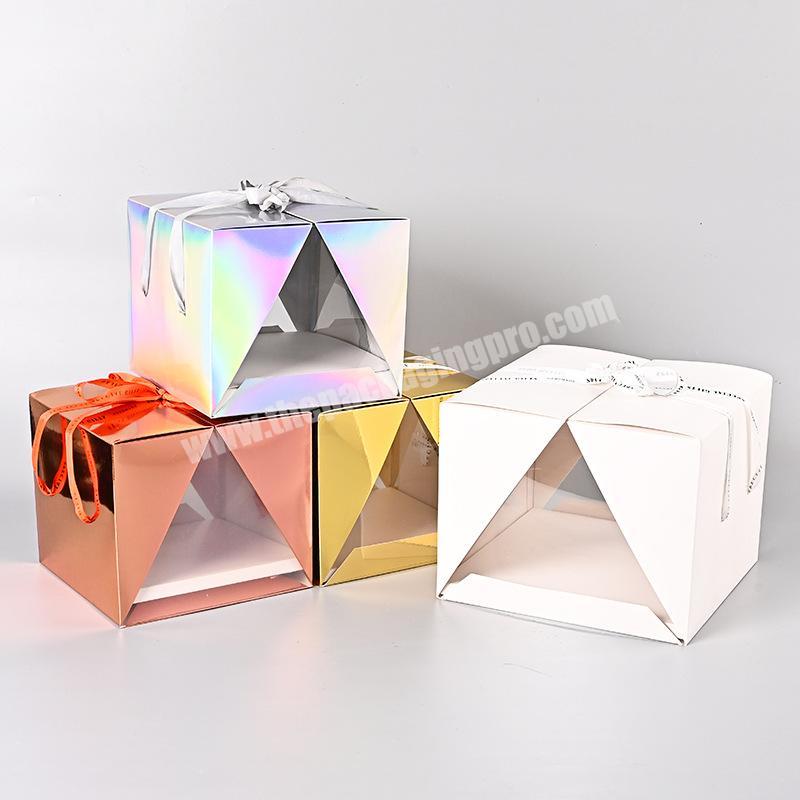 Luxury folding paper gold and pink color wedding cake favor gift packaging boxes eco friendly birthday cake storage box