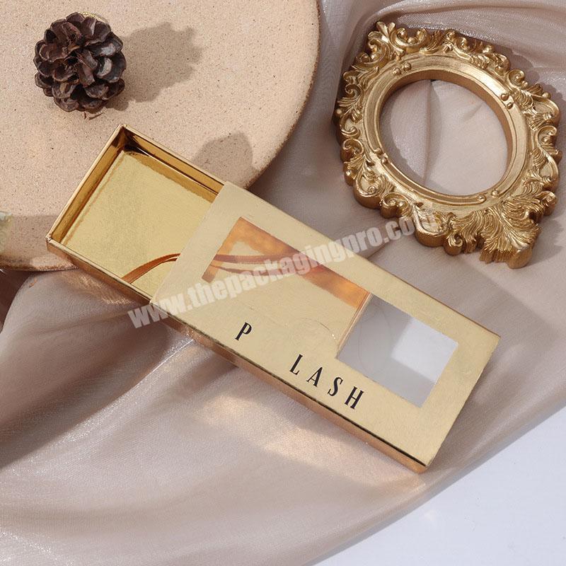 Luxury gold color paper drawer style lip gloss gift packaging boxes with window for lip gloss packaging custom logo wholesale