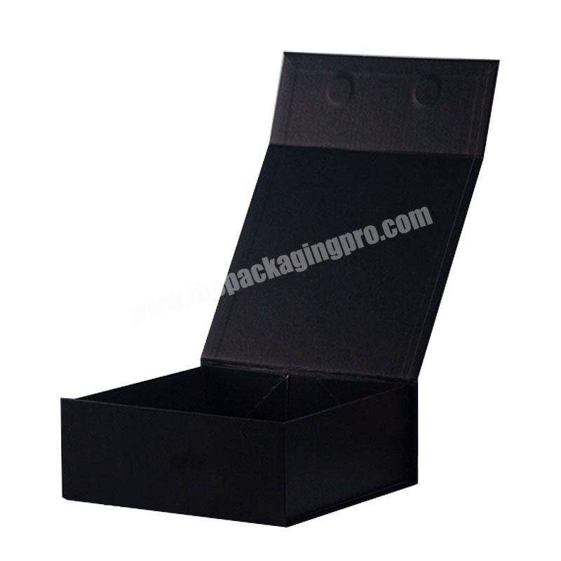 Deluxe eco friendly cardboard foldable black magnetic closure gift box