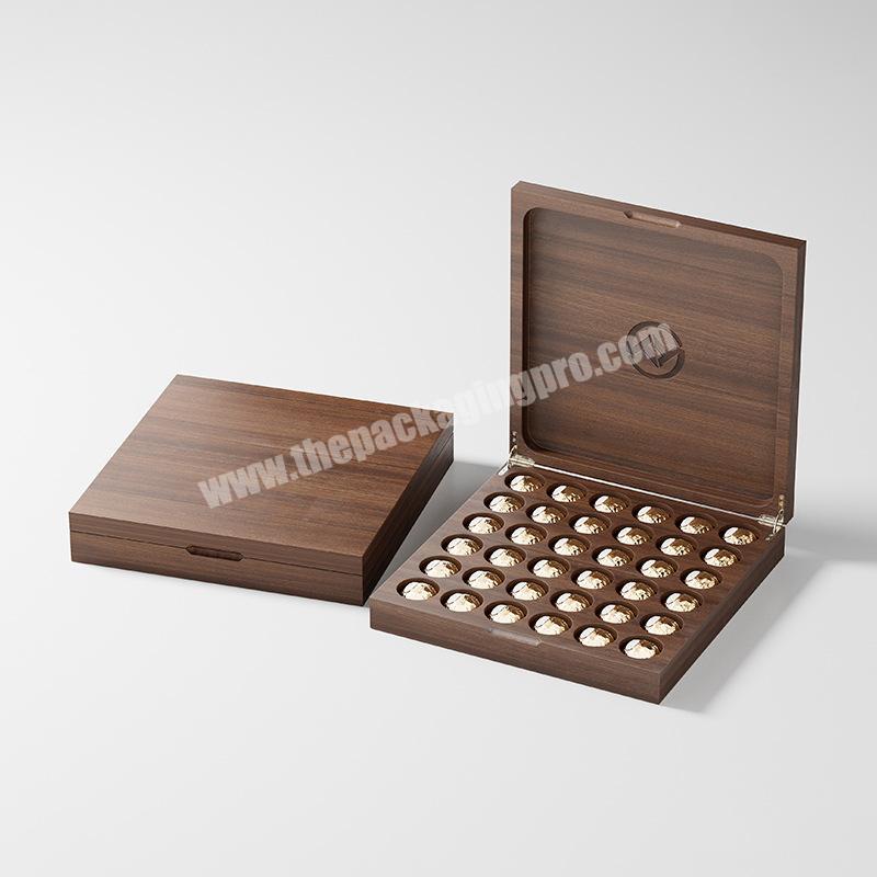 Luxury new style magnetic closure wooden chocolate gift boxes custom logo wood chocolate packaging box with tray wholesale