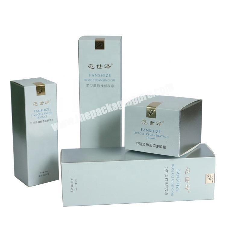 Luxury printing serum box paper skin care products cosmetic jar metallic silver foil paper packaging box