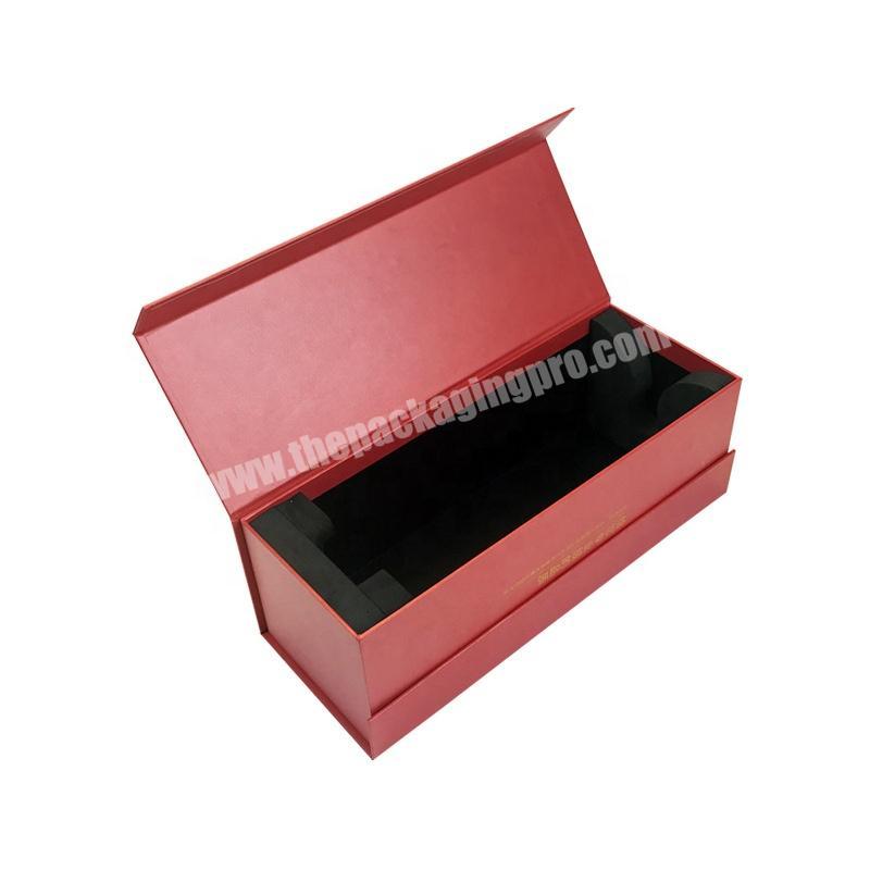 Luxury red paper cardboard single wine gift box bottle magnetic folding packaging paper wine boxes