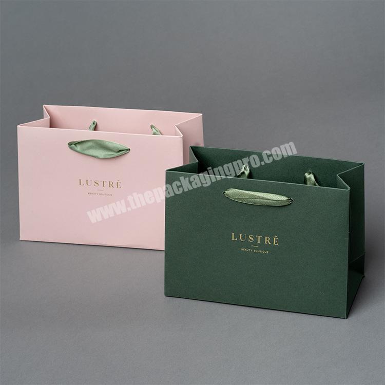 Luxury ribbon handle boutique shopping packaging customized printed euro tote paper craft gift bags with logo