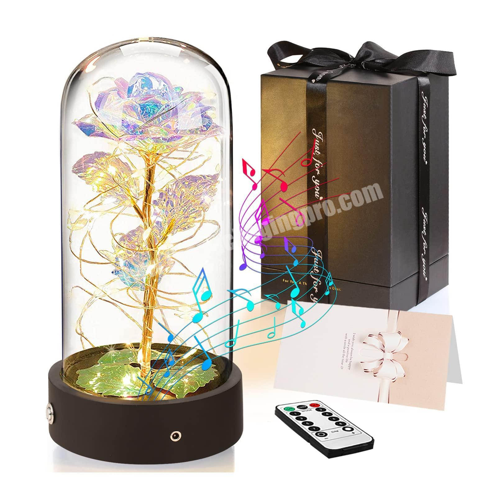 Luxury rose flower in glass dome golden led galaxy rose flower gift packaging box for wedding anniversary Valentine's Day gift