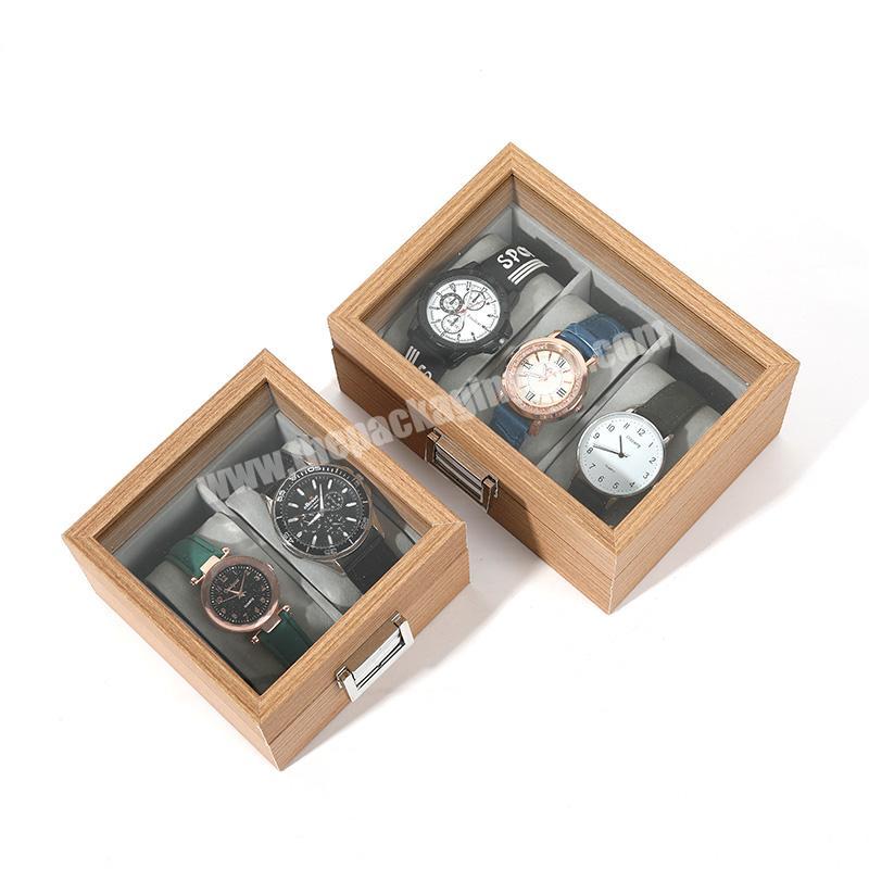 Luxury rosewood grain wooden watch jewelry organizer storage box clear glass window watch collection display packaging box