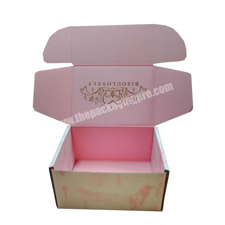 Machine make pink shipping corrugated box custom print gold stamping corrugated paper box