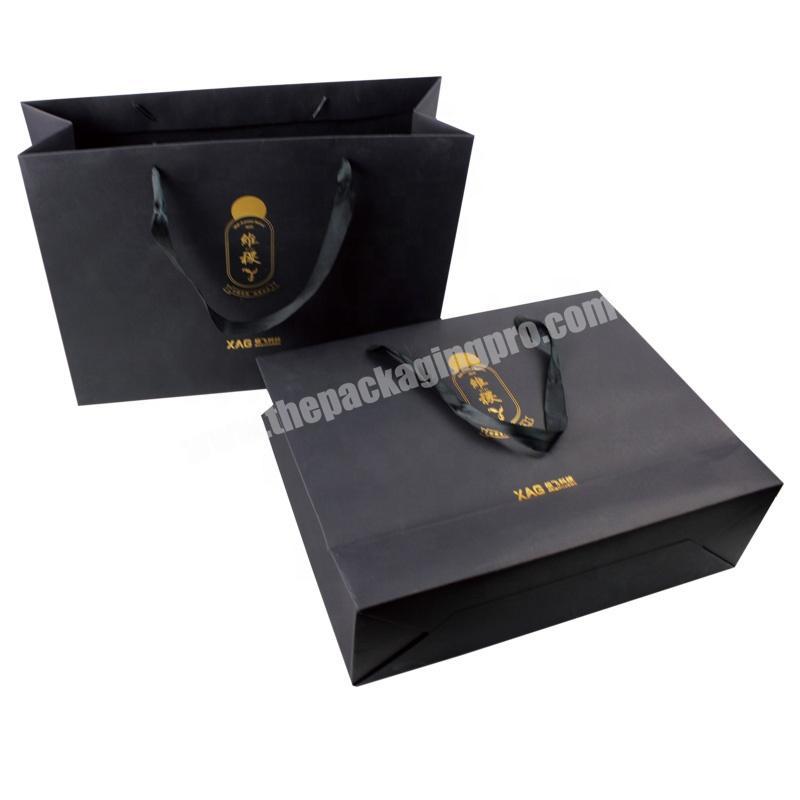 Manufacturer Custom Reusable Retail Luxury Logo Printed Cardboard Paper Bags Black Boutique Large Shopping Paper Gift Carry Bags