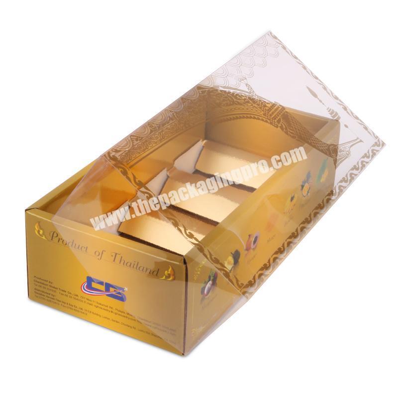 Manufacturers Gloden foil Folding Food Grade snacks paper box With Clear PVC Cover