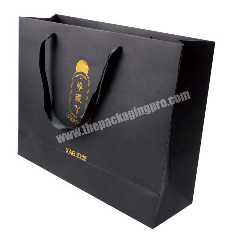 Manufactures Custom Made Your Logo Luxury Black Large Paper Bag Shopping Bags With Ribbon Handles