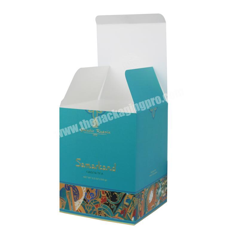 Matt Coated Paper Box Packaging Paper Customized Gold Stamping Emboss Logo Box for Green Tea