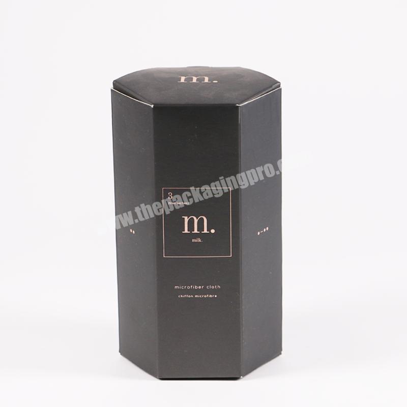 Matte Black Logo Gold Foil Hexogonal Style Foldable Ivory 20PT Packaging Paper Boxes