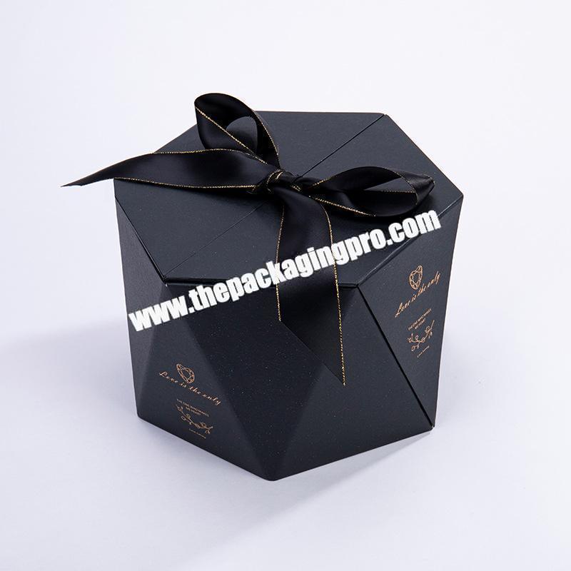 New Design Custom Printed 3D Hexagon Foldable Magnetic Cardboard Ribbon Jewelry Gift Boxes For Gift Packaging