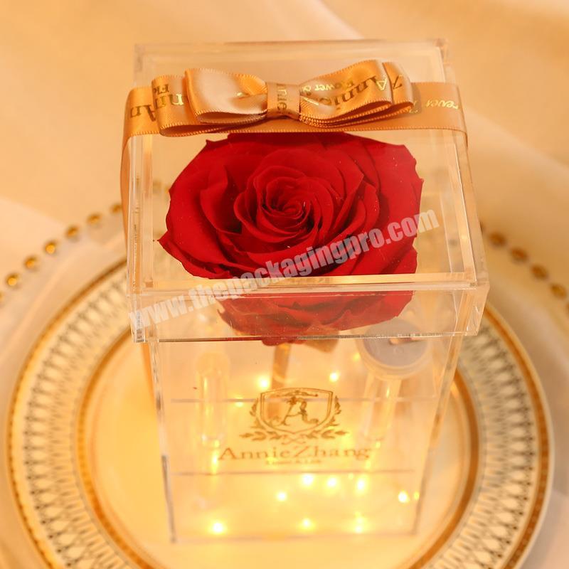 New arrival small clear acrylic single rose flower gift packaging box Valentine's Day wedding arrangement flower display box