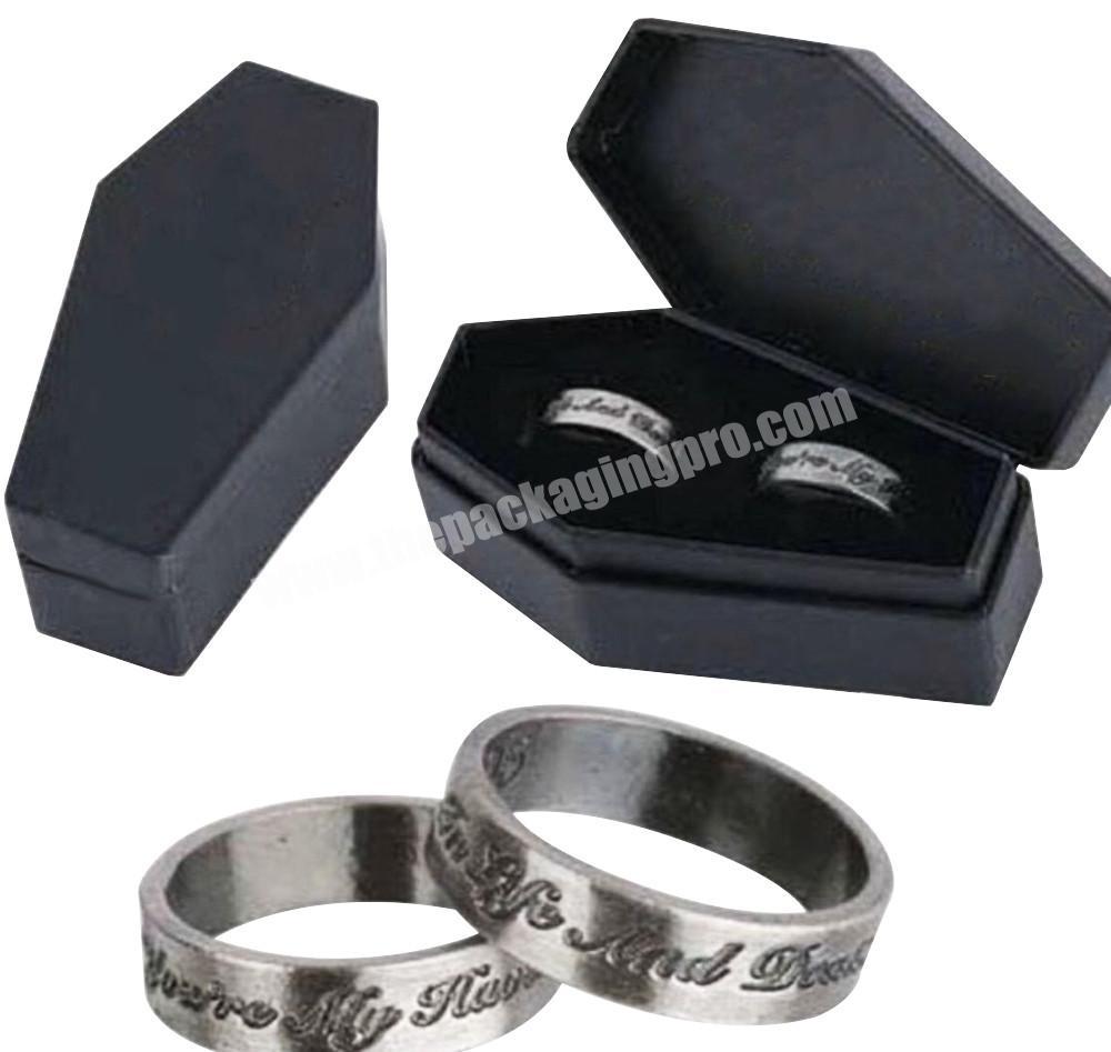 New design custom printed logo black cardboard coffin shape ring  jewellery packaging gift box with foam insert