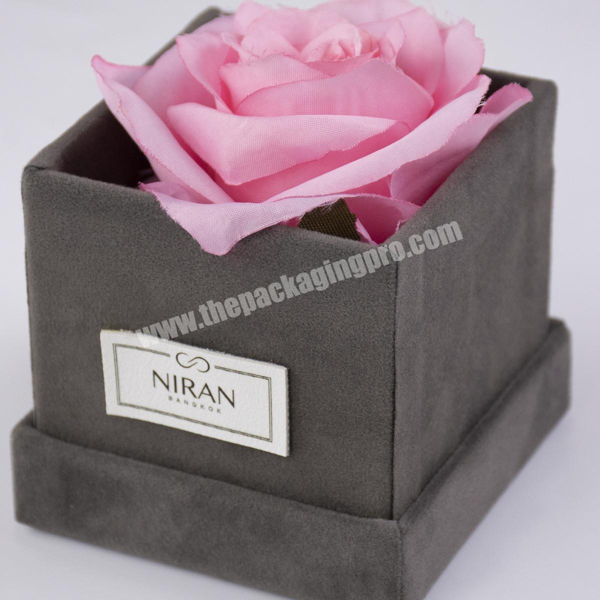 New style mini square velvet single flower gift packaging box luxury custom small flower box with pu leather private label