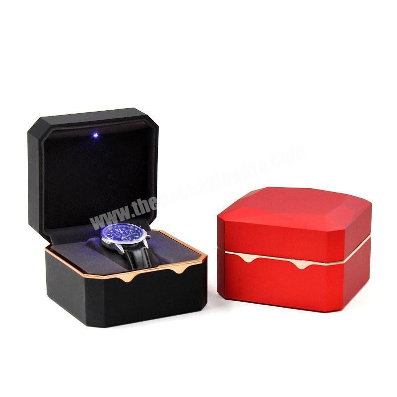 New style plastic multifunctional watch gift packaging box custom logo octagon pu leather single watch storage box with lights