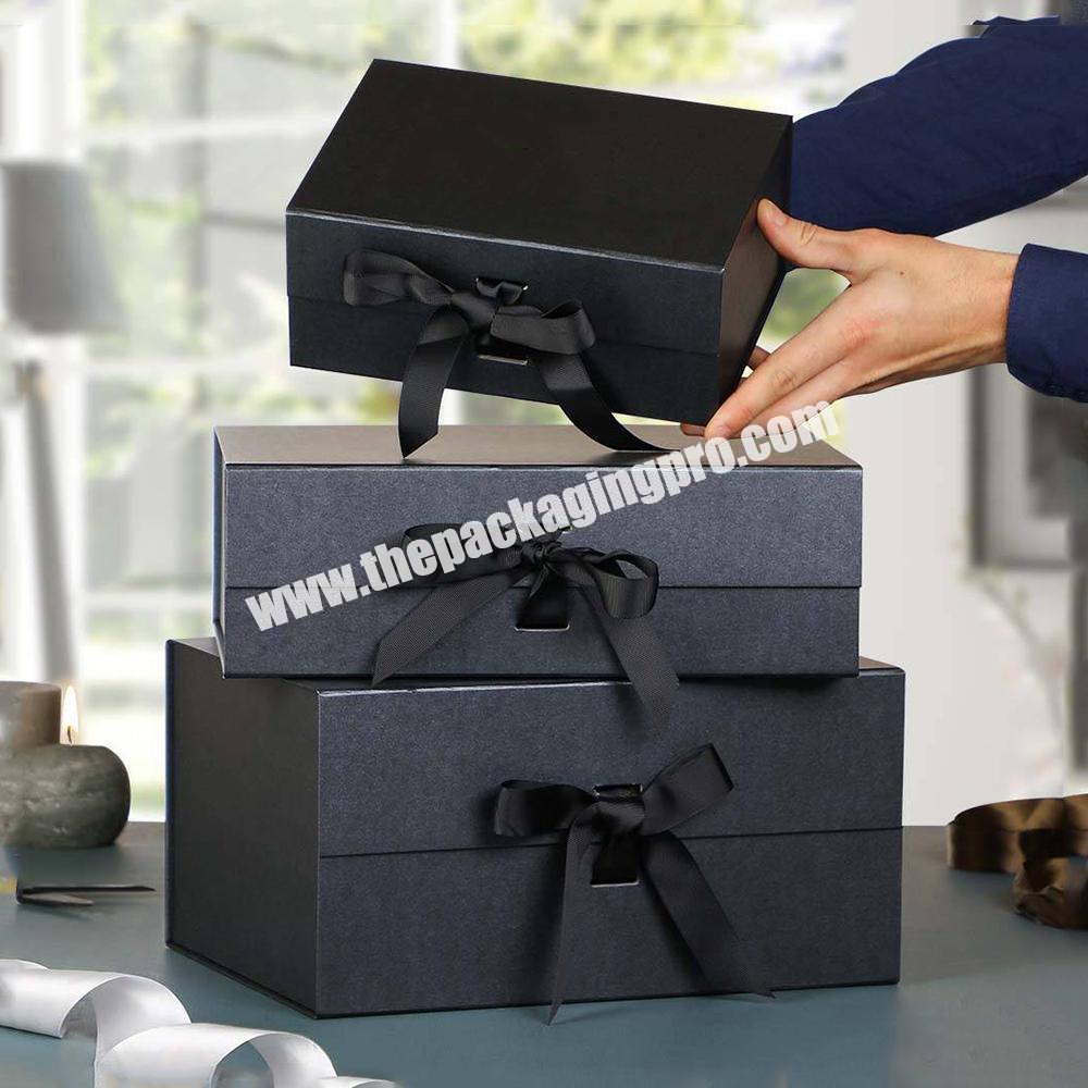 OEM Logo Black Magnetic Foldable Luxury Rigid Packaging Extral Large Big Ribbon Large Gift Box