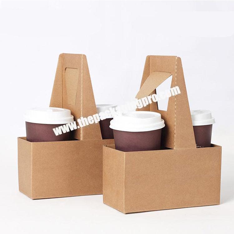 Custom Logo Disposable Takeaway 2 4 Corrugated Kraft Paper Drink Coffee Cup Carrier Holder With Handle