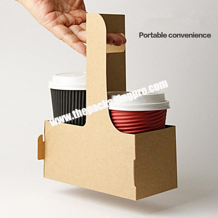 OEM Logo Takeaway 2 4 Corrugated Kraft Paper Drink Coffee Cup Carrier Holder With Handle