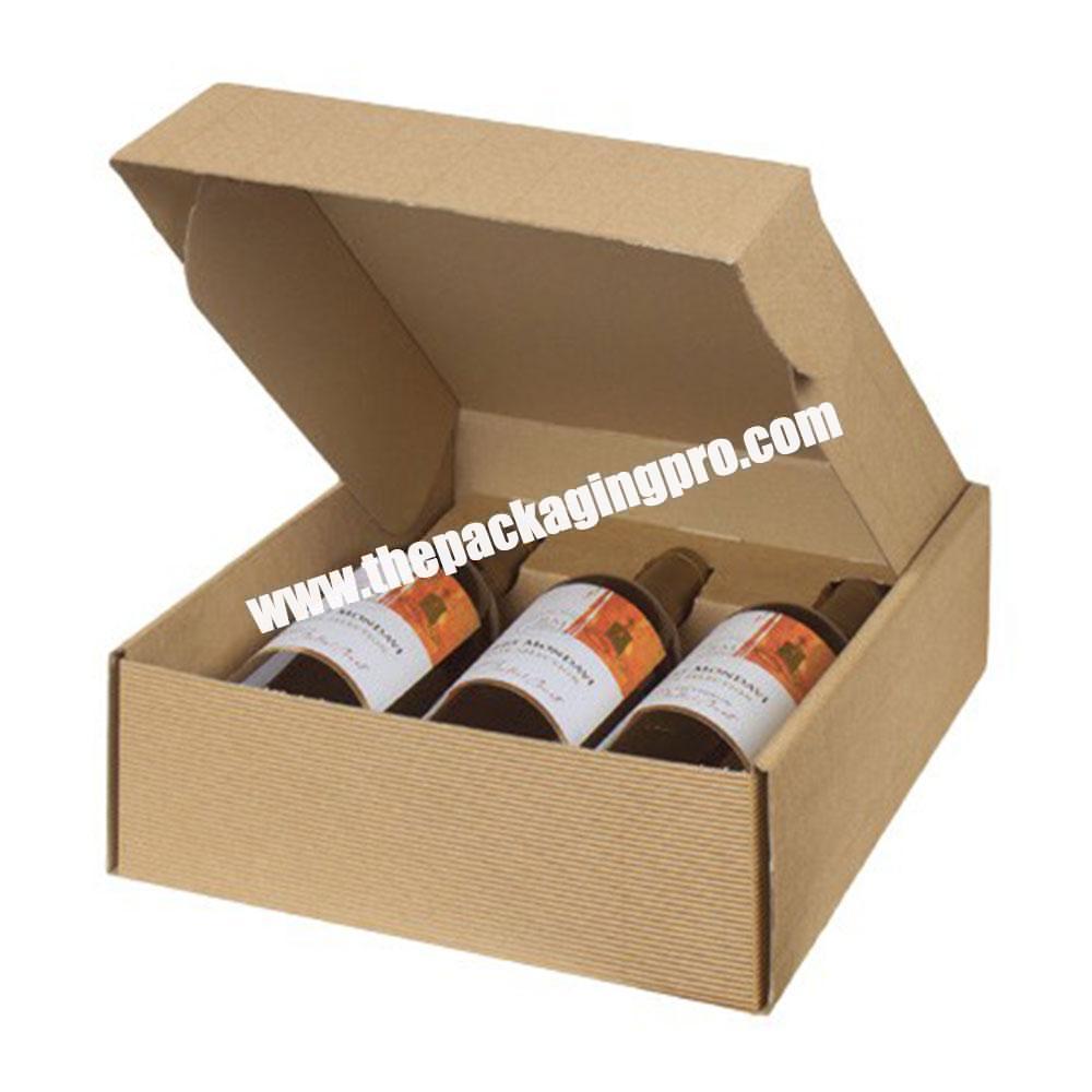Customized Logo Corrugated Cardboard Paper Packaging 3 Bottles Wine Shipping Gift Box With Foam Insert
