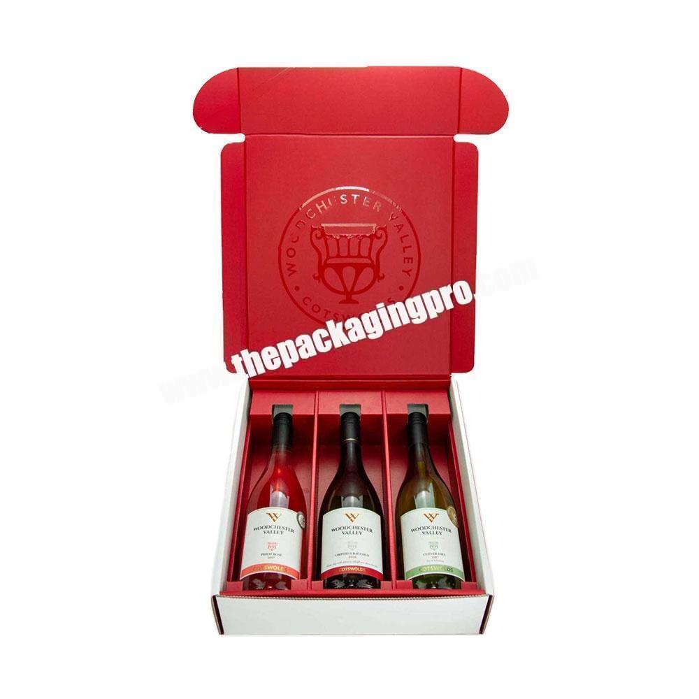 OEM Private Logo Corrugated Cardboard Paper Packaging 3 Bottles Wine Shipping Box