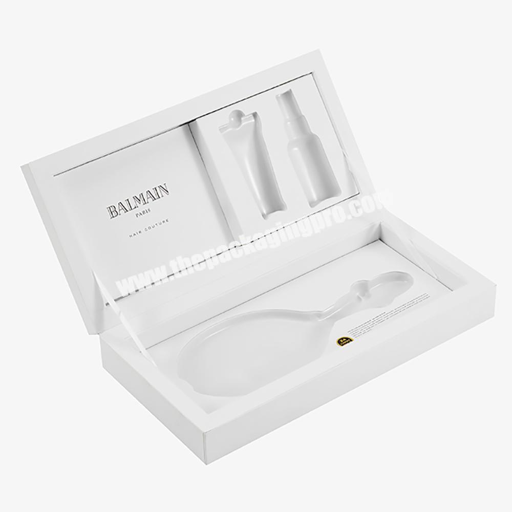 OEM Private Logo White Book Style Hinged Rigid Cosmetic Skin Care Packaging Gift Box With Blister Tray