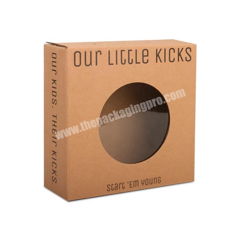 PVC Window for Baby Shoes Packaging Brown Box Gift Packaging Corrugated Paper Corrugated Box with Handle Recyclable Rectangle