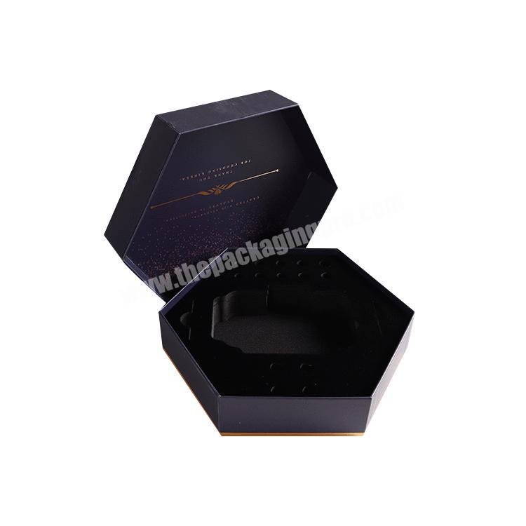 Paper Packaging Jewelry Black Blue Cardboard Craft Custom Empty Hexagon Shape Jewellery Gift Box With Handle