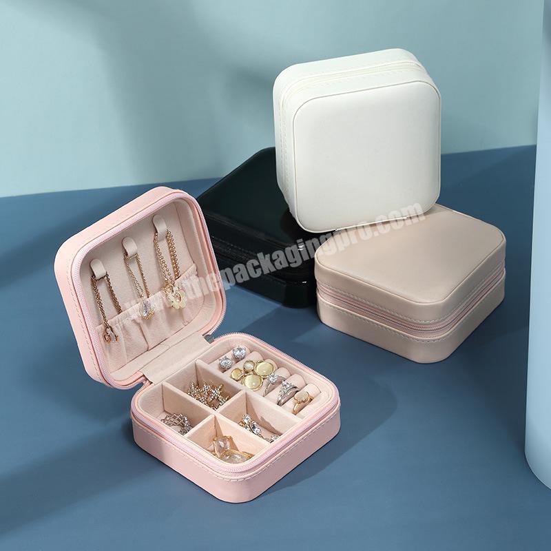 Portable PU Leather Case Jewellery Packaging Gift Boxes Earring Ear Stud zipper Mini Travel Jewelry Box