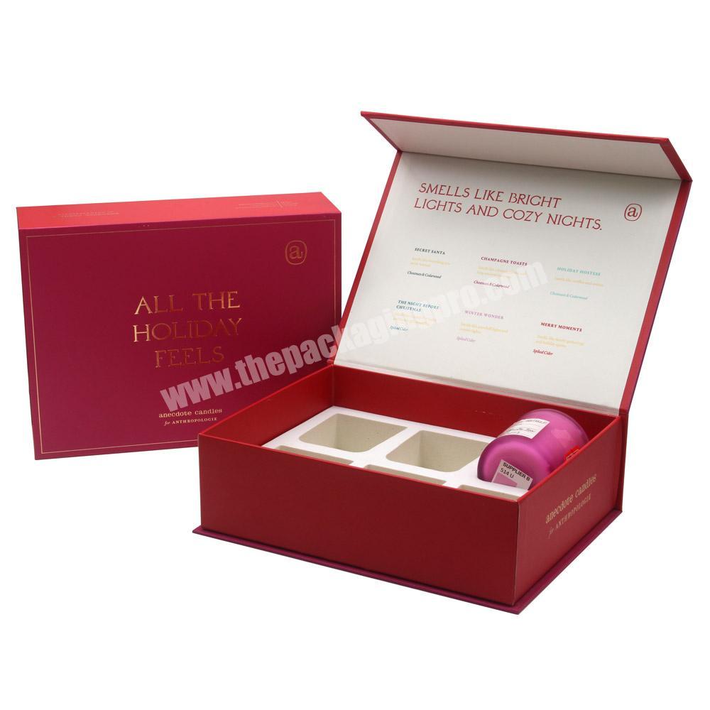 Premium Purple Red Private Label Luxury Flip Top Scented Candles Gift Set Box With Foam Insert For Candles