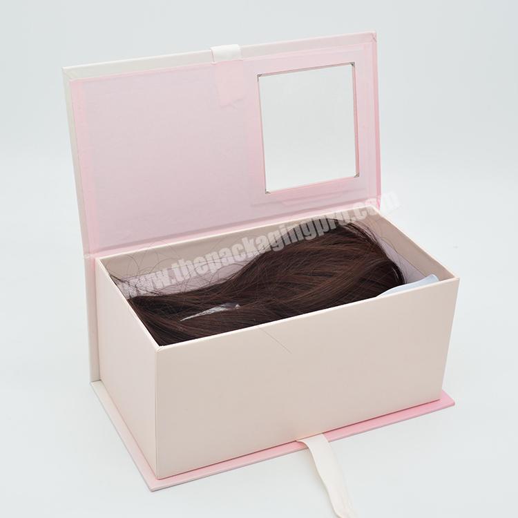 Private label custom logo wig packaging box luxury hair extension cardboard box hair bundle box with ribbon closure