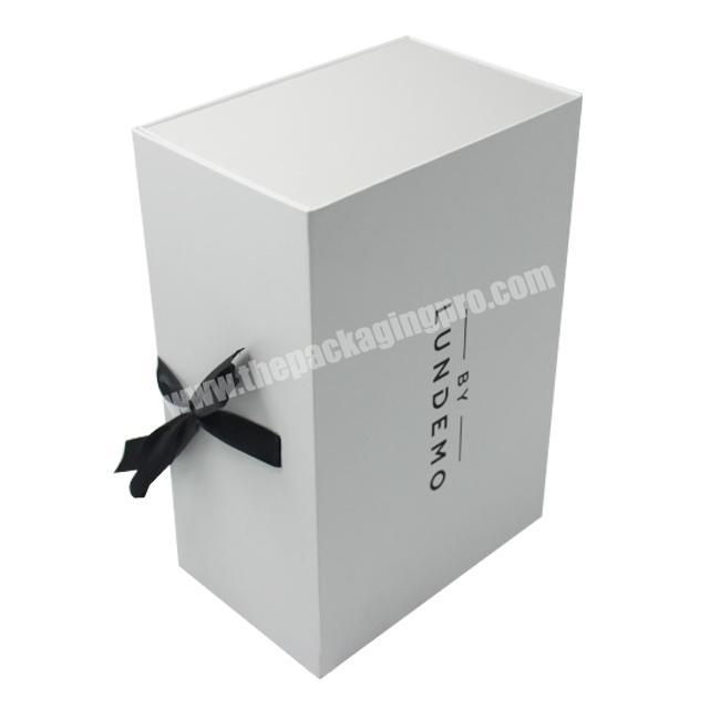 Recycled Cardboard Hard Paper Handmade White Jewelry Gift Packaging Paper Boxes Set Magnetic Gift Boxes with Ribbon Closure HS